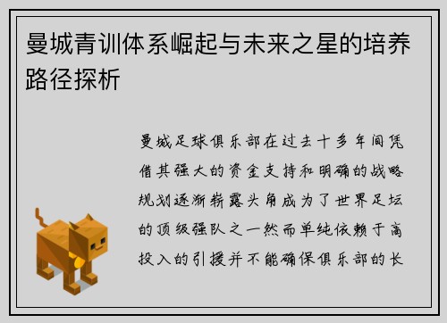 曼城青训体系崛起与未来之星的培养路径探析